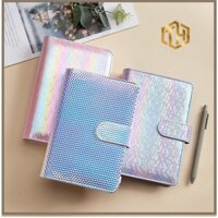 Sổ Tay Ghi Chú Lập Kế Hoạch Chi Tiêu, Đựng Tền, Sổ Tiết Kiệm Tiền Bìa Da Pu Lấp Lánh Khóa Nam Châm, 6 Còng 12 Túi Zip A6