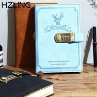 Sổ tay HZLING A5, có khóa Sổ mật khẩu da PU, Sách nhật ký dày Quà tặng học sinh