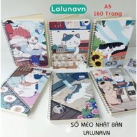 Sổ tay lò xo mèo A5 160 trang Bộ sưu tập sổ ghi chép mẫu mèo Nhật Bản anime học sinh-B113 - Mèo 3 Sunflower-chấm