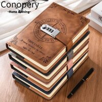 Sổ tay mật khẩu CONOPERY, có khóa mật khẩu Notepad da PU, Sổ tay nhật ký A5 200 trang cổ điển