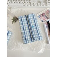 Sổ tay notebook A5 A6 planner Mori bìa vải tweed  xanh dương - gáy còng nút bấm