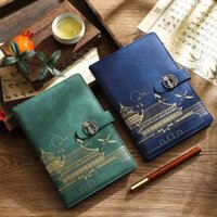 Sổ tay phong cách Trung Quốc xu hướquốc gia A5 có khóa, sổ ghi chép kinh doanh retro dày, sổ ghi chép hộp QA9U