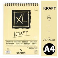 Sổ vẽ dành cho màu chì, phấn tiên Canson XL Kraft size A4 90gsm 30 tờ dùng để kí họa, phác thảo, vẽ
