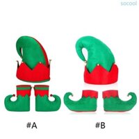 Soc * 3 Miếng Người Lớn Kid Giáng Sinh Mũ Và Giày Bộ Trang Phục Tiệc Giáng Sinh Chủ Đề Cổ Tích Cosplay Santa Elf Trang Phục Acces