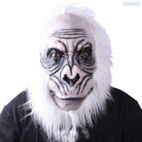 Soc * Animal Baboon cho đầu Mũ bảo hiểm khỉ cao su có tóc trắng cho trang phục Halloween Tiệc kinh dị Người lớn