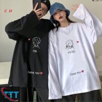 SỐC Áo đôi I love you tay dài, Áo đôi nam nữ, Áo thu đông From rộng, chất đẹp mặc không xù -DVGIT