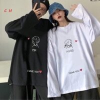 SỐC- Áo đôi I love you tay dài, Áo đôi nam nữ, Áo thu đông From rộng, chất đẹp mặc không xù IB