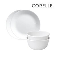 SOCIAL | ĐQ | COMBO 4 – Dĩa 21cm + Chén cơm Corelle White – Bộ 4 món – Trắng tinh giản, dễ phối