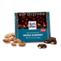 Socola Đắng Hạnh Nhân, Dark Whole Almonds, with Almonds Grown in the California Sunshine, 3.5 oz (100g) - RITTER SPORT