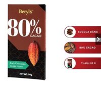 Socola đắng không đường Beryls 80% ca cao thanh 90g
