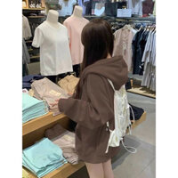 Sôcôla Mocha Nâu Mỹ Retro Áo Có Mũ Trùm Đầu Đầu Thu Phong Cách Hàn Quốc Rời 2024 Phong Cách Mới Đầu Thu Áo Khoác Nữ