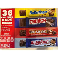 SOCOLA TỔNG HỢP 4 LOẠI VARIETY PACK BUTTERFINGER - CRUNCH - 100 CRAND - BABY RUTH FULL SIZED BARS 36 THANH 1.76KG U.S.A