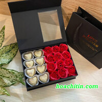 Socola Valentine Hộp Đen 8 Viên và 12 Hoa Hồng Đỏ