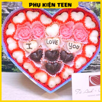 Socola valentine hộp trái tim xếp 45 - 53 viên thơm ngon đậm vị ít ngọt tặng người yêu bạn gái kèm thiệp và túi