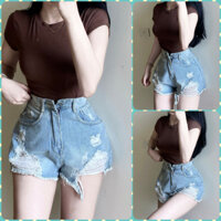 [SODM16] QUẦN SHORT JEANS ĐÙI NỮ LƯNG CAO RÁCH TAM GIÁC LAI PHỐI CÀO MÀU XANH NHẠT LAI TUA BỤI BẶM CÁ TÍNH