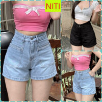 [SODN1589] QUẦN SHORT JEANS ĐÙI NỮ LƯNG CAO 2 TÚI BO TRƯỚC MÀU XANH NHẠT ĐEN LAI CUỐN TÔN DÁNG CÁ TÍNH MÁT MẺ