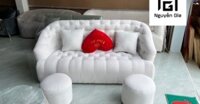sofa băng vải lông cừu trắng