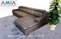Sofa da góc chữ L màu đen thiết kế rút khuy AmiA SFD103