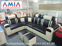Sofa da góc giá rẻ màu đen sọc trắng SFD076