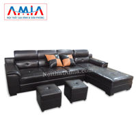 Sofa da màu đen bộ góc chữ L sang trọng SFD081