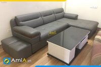 Sofa da phòng khách tay đệm gỗ xịn sang trọng AmiA PK149