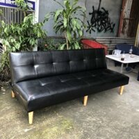 sofa giá rẻ Sofa Giường Đa Năng Gỗ Xanh - Sofa Bed Da Nâu Đen 6 Chân Gỗ Tự Nhiên 1m8 x 93cm