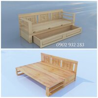 Sofa giường - giường gấp thành ghế gỗ sồi .hộc kéo lớn