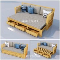 Sofa giường thông minh, ghế sofa giường kéo gỗ sồi, hiện đại sang trọng xưởng gỗ Mạnh Hùng