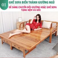 Sofa Giường Tre Cao Cấp KT 120x190cm hoặc 150x190cm, Giường Ngủ Gấp Gọn Thành Ghế Sofa Thông Minh Tặng Gối và Đệm