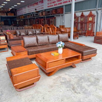 Sofa Gỗ Gõ Đỏ Góc L 2m8x2m1 Chân Thuyền Nệm Cao Su Cao Cấp