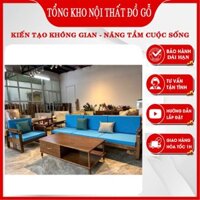 Sofa gỗ kiểu dáng nan thiết kế thanh thoát, hiện đại, kèm đệm ngồi êm ái, kích thước và màu sắc tùy chọn