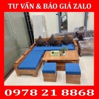 Sofa góc trứng nhỏ gỗ sồi nga cho phòng khách nhỏ, bàn ghế sofa gỗ