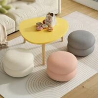 Sofa mini decor , ghế đẩu tròn chất lông cừu 2 tầng, ghế đôn ngồi phòng hiện đại