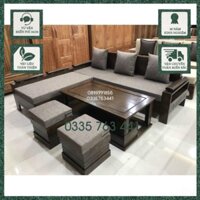 Sofagiaxuong Sofa gỗ sồi nga 100% kích thước góc L 2mx1m8 kèm 1 đôn và bàn trà sofa
