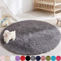 Soft Round Area Rug for Bedroom, 6 Foot Gray Circle Rug for Nursery Room, Fluffy Carpet for Kids Room, Shaggy Floor Mat for Living Room, Furry Area...
