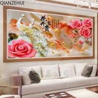 Sợi Cotton DIY 11CT In Hoa nở rộ, giàu có và danh dự, chín con cá, hoa mẫu đơn được sơn trên tất cả các bộ dụng cụ thêu chữ thập thêu