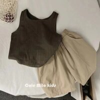 Sợi Cotton Retro ~ Áo Vest Cho Bé Áo Thun Không Tay + Quần Short Bé Trai Và Bé Gái Mặc Bộ Đồ Rừng Cho Bé Bên Ngoài Rào Chắn