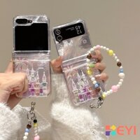 Sợi Lông Vũ Pháo Hoa Lâu Đài Thích Hợp Cho Samsung zflip6 Vỏ Điện Thoại Phong Cách Mới Gấp GalaxyZflip5 Vỏ Điện Thoại Cao Cấp Dễ Thương zflip3 / 4 z3 z4 Nơ Hồng Sling Hoa Phong Cách Nữ Nhỏ Tươi