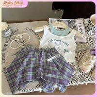 Soju Kids Set chân váy + áo ba lỗ mùa hè bé gái chân váy sọc kẻ caro phong cách Hàn Quốc cá tính chất lượng cao cấp