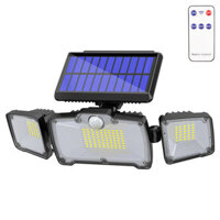 Solar Outdoor Lights 218 LED 2800LM 3 Modes Flood Lights with Remote Control 3 Heads Solar Security Outdoor Lights, IP67