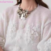Solarnova Vòng Cổ Hoa Kim Loại Lớn, Dây Chuyền Hoa 3D Hợp Kim Quá Khổ, Sườn Xám Sang Trọng Bohemian Vintage Phóng Đại Choker Nữ