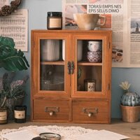 Solid Wood Vintage Desktop Dressing Table Multi-layer Cup Storage Box Drawer-style Skincare Cosmetic Organizer Box Shelf PEYN