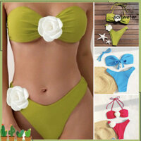 [.soltweter] 2 Cái / bộ Bộ Bikini Gợi Cảm Nữ 3D Dây Hoa Bandeau Áo Ngực Cao Cấp Quần Đùi Bộ Đồ Bơi Sấy Nhanh Bộ Đồ Tắm
