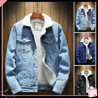 {Soltweter} Áo Khoác Jean Lót Lông Cừu Dày Dặn Màu Trơn Chống Lạnh Mùa Đông Đường Phố Cho Nam