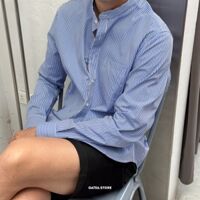 Sơmi BT cotton cổ trụ sọc nhỏ - Xanh trời