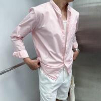 Sơmi BT cotton cổ trụ sọc nhỏ - Hồng phớt