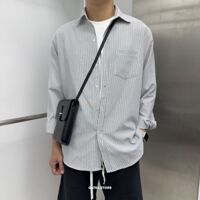Sơmi GATE6 regular fit sọc - Xám nhạt