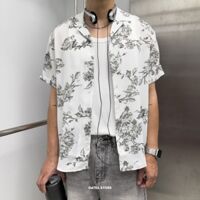 Sơmi KAF lụa họa tiết Roses - Trắng