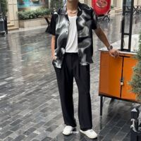 Sơmi KAF lụa họa tiết Smoke - Đen