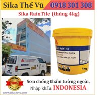 Sơn chống thấm vách tường ngoài trời, chống thấm máng xối lộ thiên-Sika RainTile Grey thùng 4kg